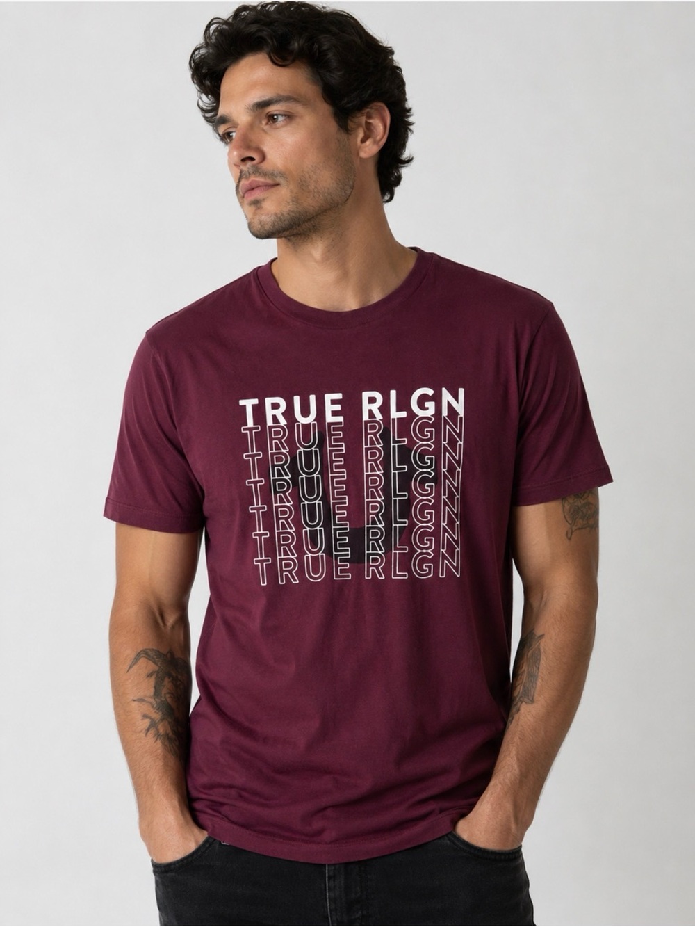 True Religion Maroon Logo Crew Neck T-Shirt